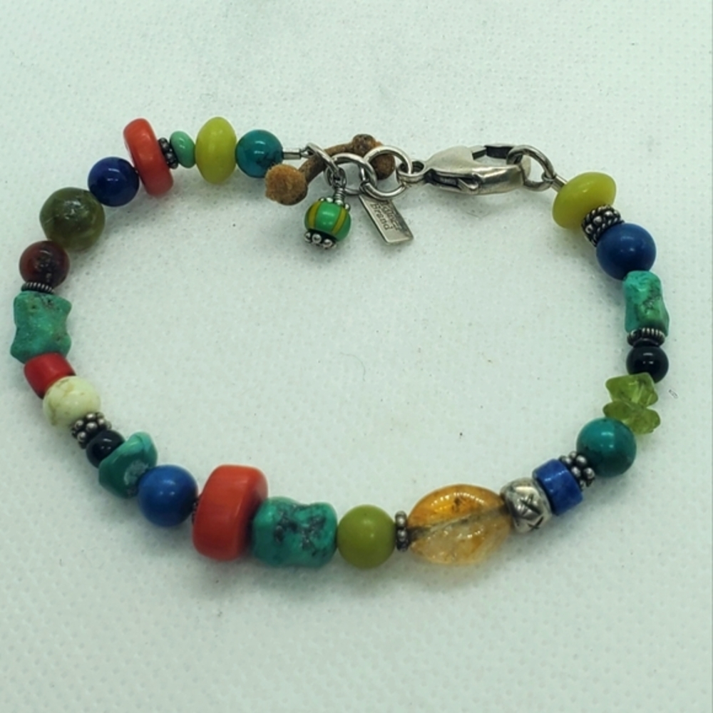 Toluca Handmade Colorful Semi-precious Mix Beads Bracelet And Sterling Silver .